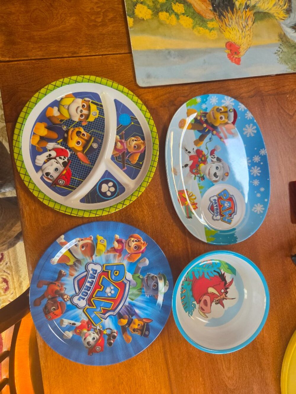 assortment of Zak children's paw patrol and Pumba bowl 4 pieces